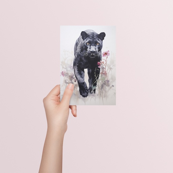 Watercolor Black Jaguar Wall Art Print Unframed - Majestic Jungle Elegance - Picture 5 of 6